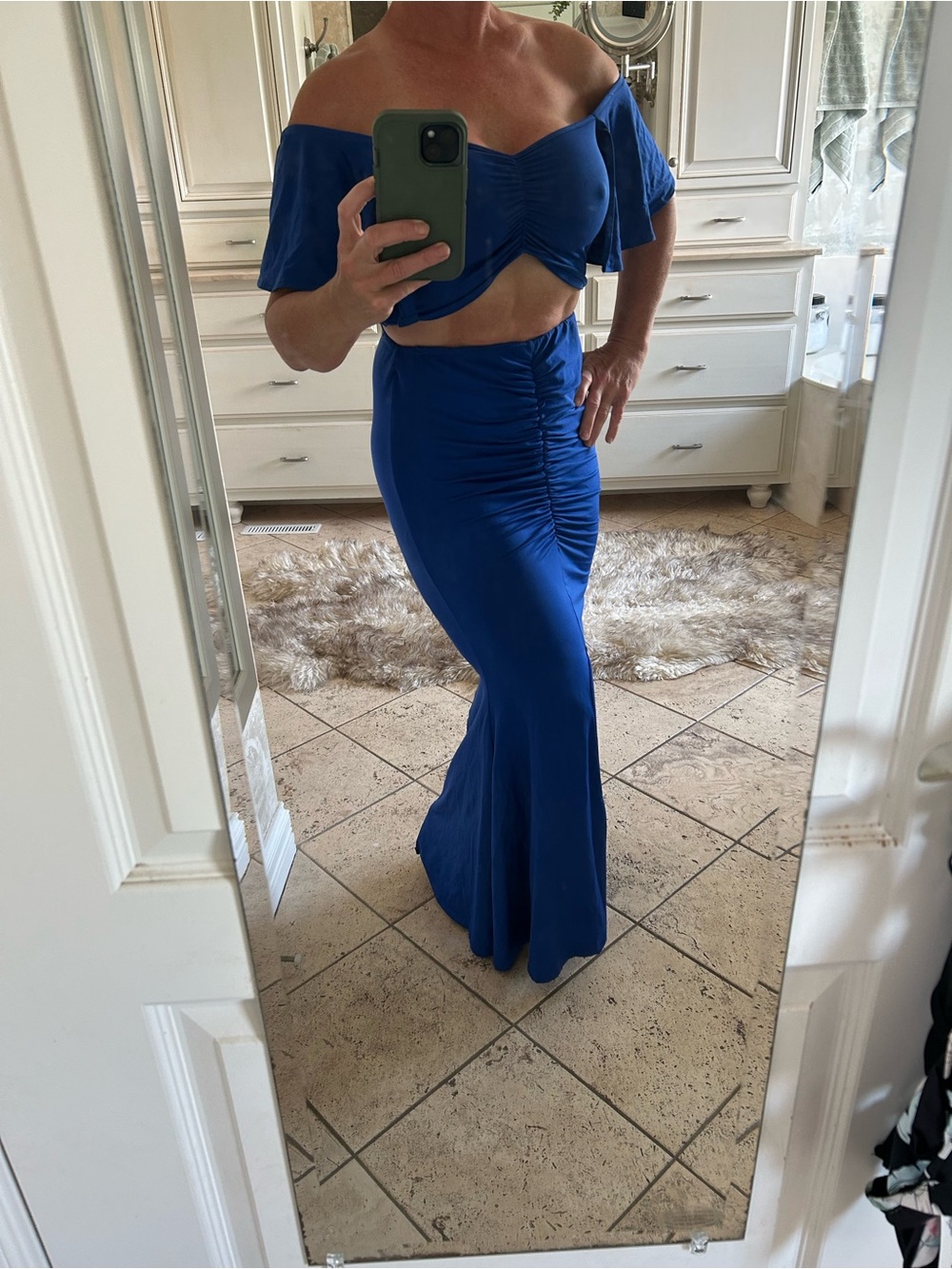 Two pc NWOT maxi ruched skirt crop top